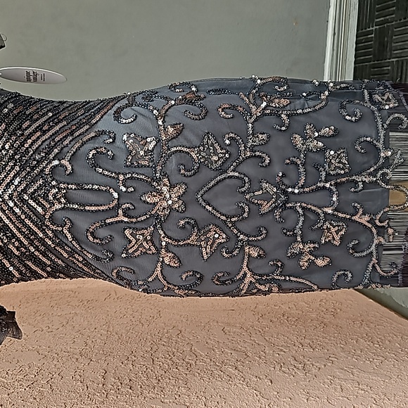 Gray silver 1920s beaded sequins cocktail mini dress size medium 6-8 - Picture 4 of 14